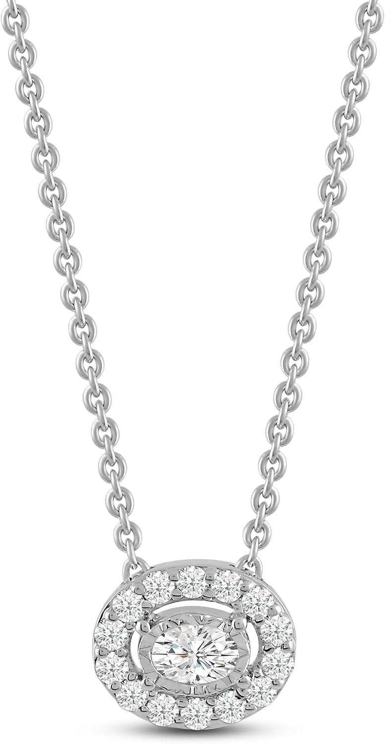 Jewelili 925 Sterling Silver Lab Grown Diamond Halo Pendant Necklace for Women | 0.25 CTTW H Color I1 Clarity | Gift Box Included