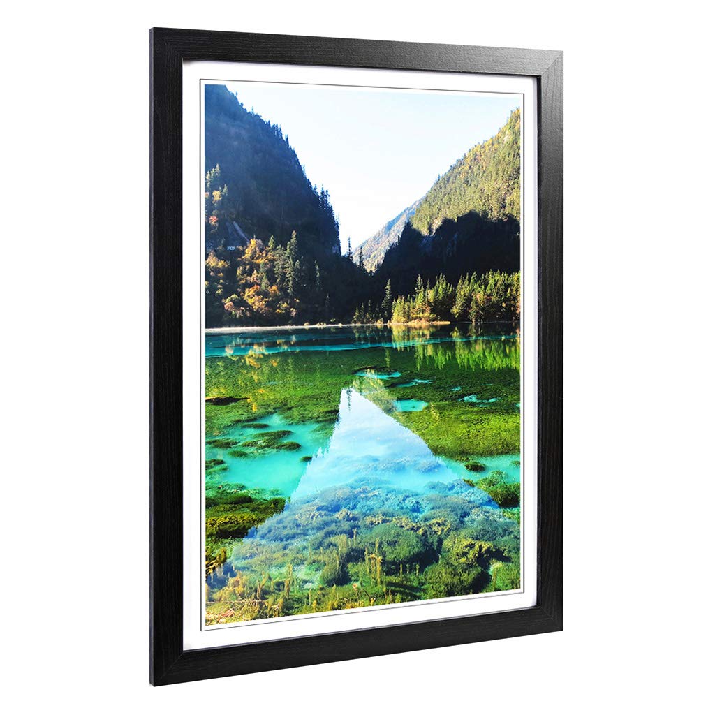 Big Box Art Framed Print of Beautiful Lake and Mountain Landscape Design | Wall Art Picture | Home Decor for Kitchen, Living Room, Bedroom, Hallway, Black, A2 / 24.5x18 Inch / 62x45cm