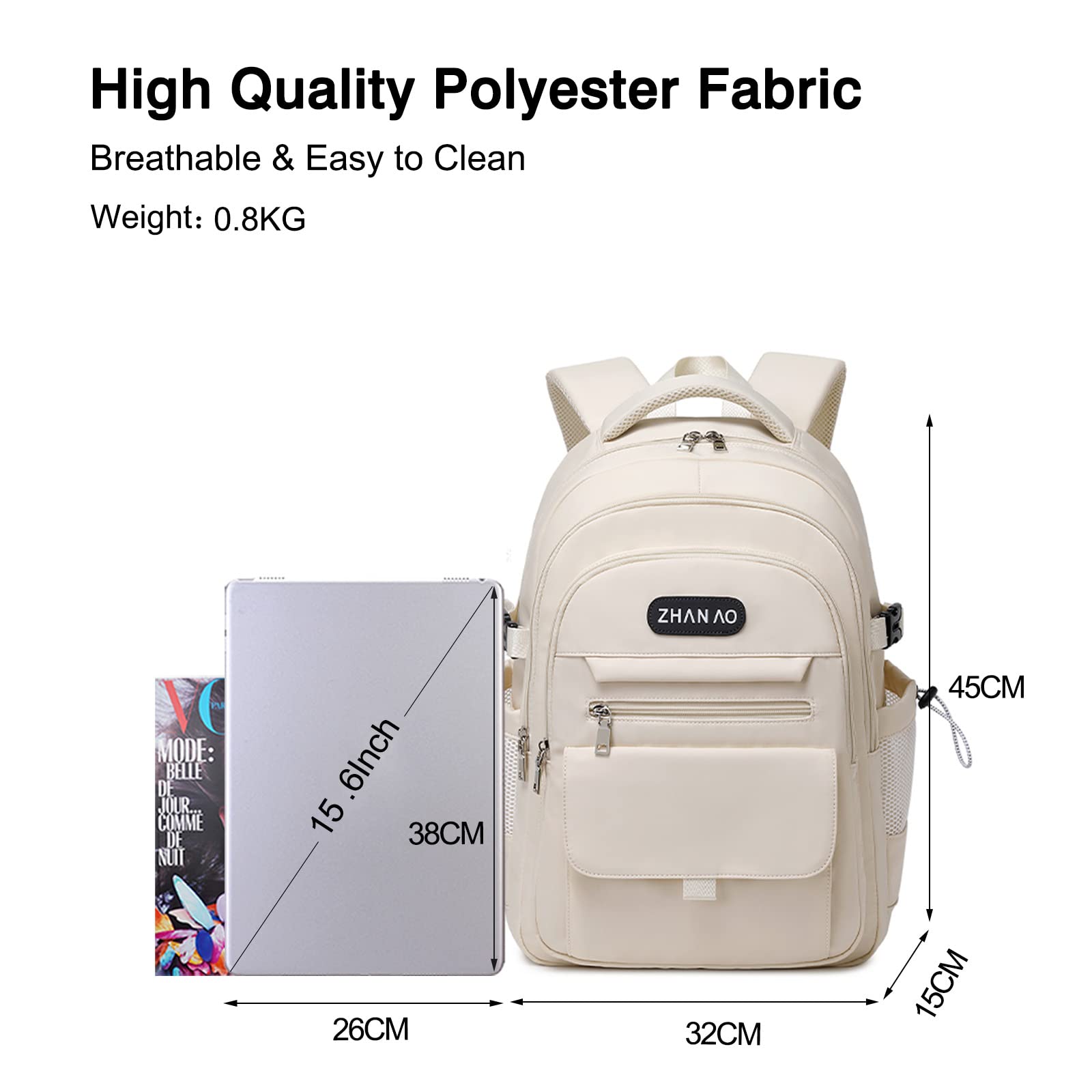 FANDARE Zaino Casual Zaino Scuola Studenti Zainetti Ragazza Zaini Scuola Cartella Ragazzo Borsa da scuola Zainetto Borse a Zaino Zainetti Scuola per All'aperto Viaggio Camping Daypacks Bianco