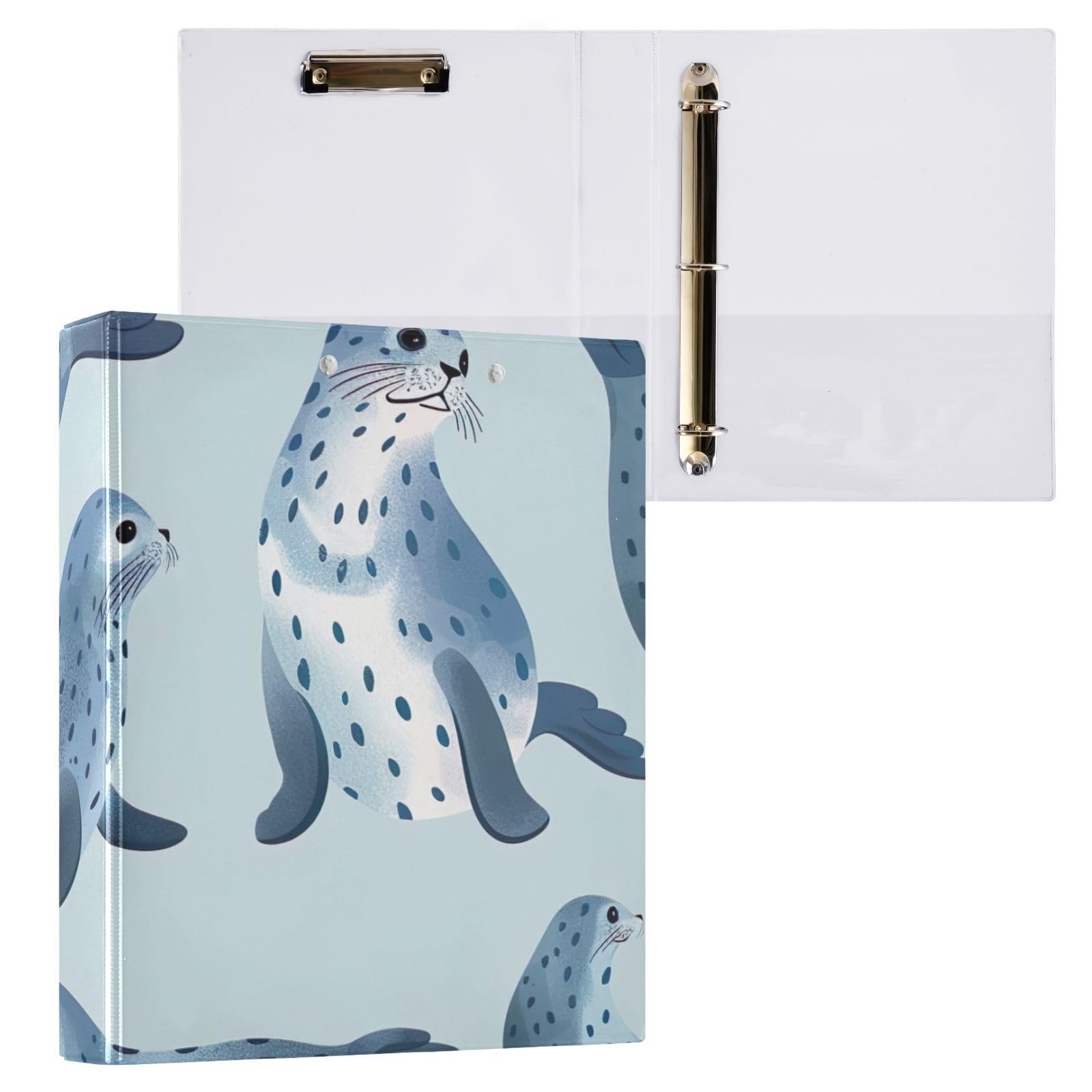 Raccoglitore a 3 anelli stampato, 3,8 cm, raccoglitore ad anelli a D con tasche, raccoglitore decorativo per scuola, università o ufficio, blu foca
