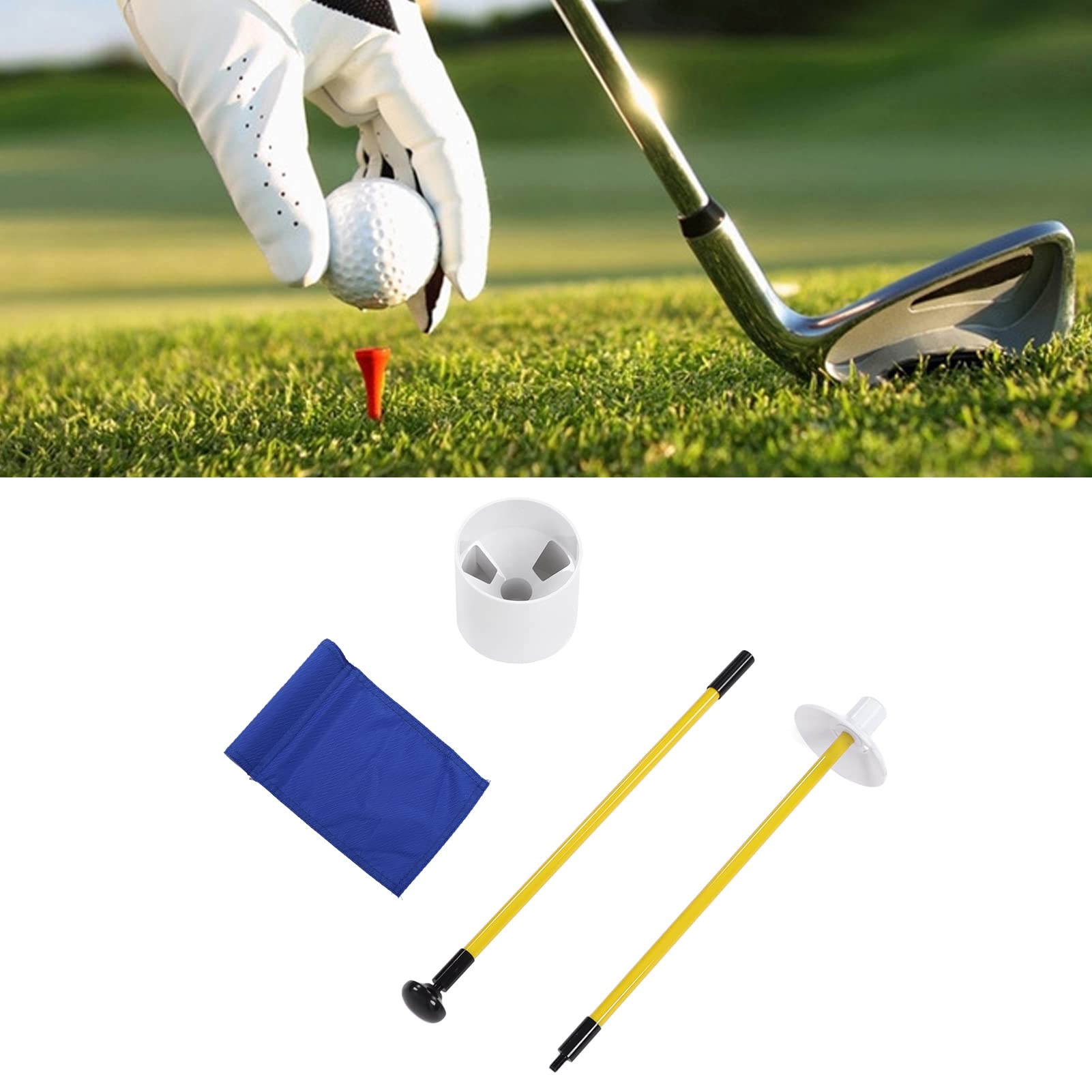 Practice Golf Hole Cup Flag Stick Staccabile Due sezioni Golf Putting Green Flagstic Tazza di plastica Bandiera in nylon Asta in fibra di vetro Attrezzatura per (Blu)