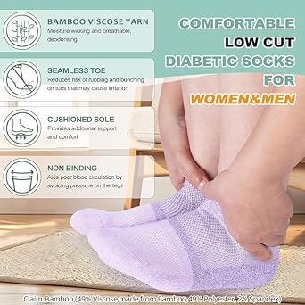 Bulinlulu Diabetic Socks for Women Men Size 9-11, 6 Pairs Low Cut Non Binding Diabetic Socks for Women