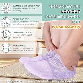 Bulinlulu Diabetic Socks for Women Men-6 Pairs Bamboo Viscose Non Binding Diabetic Ankle Low Cut Sock Size 6-9 9-11Pure-Small