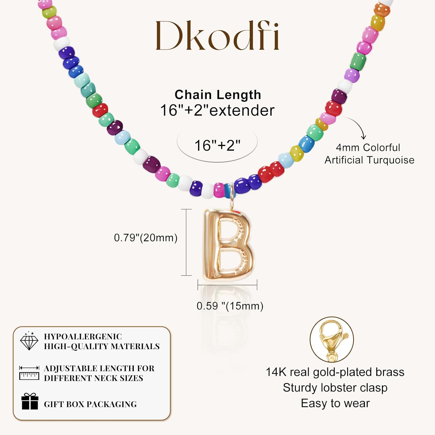 Colorful Initial Necklaces for Women – Bubble Letter Necklace - 14K Gold Plated Letter Beaded Choker, Dainty Cute Beach Boho Necklaces for Women Adjustable Beach Jewelry Gift Colorful Necklace - Image 6