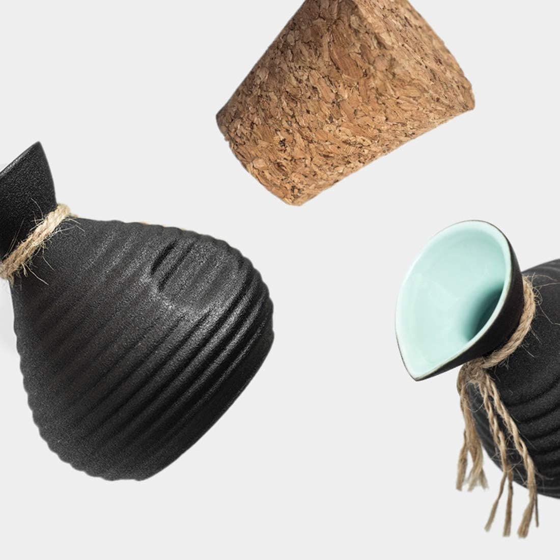 Ensemble de Tasses à saké japonaises Ensemble de 8 pièces avec réchauds et Plateaux pour la Maison, 7 pièces