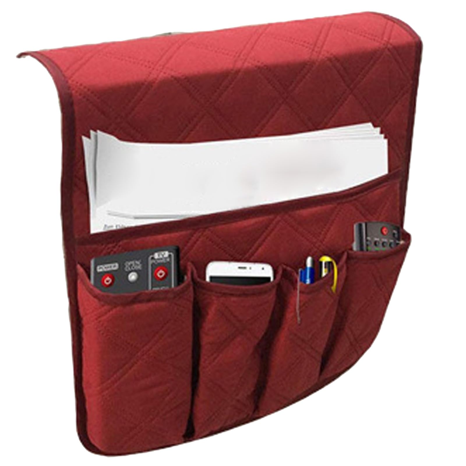 Zuousxbs Wine Red Sofa Armrest Organizer With 5 Pockets Cup Holder Tray Couch Armchair Hanging Storage Bag For Tv Remote Control Cellphone