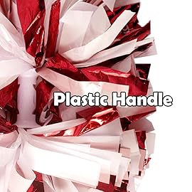 Hooshing 2PCS Red and White Pom Poms Cheerleading with Baton Handle for Team Spirit Sports Festival Dance Cheering Gift