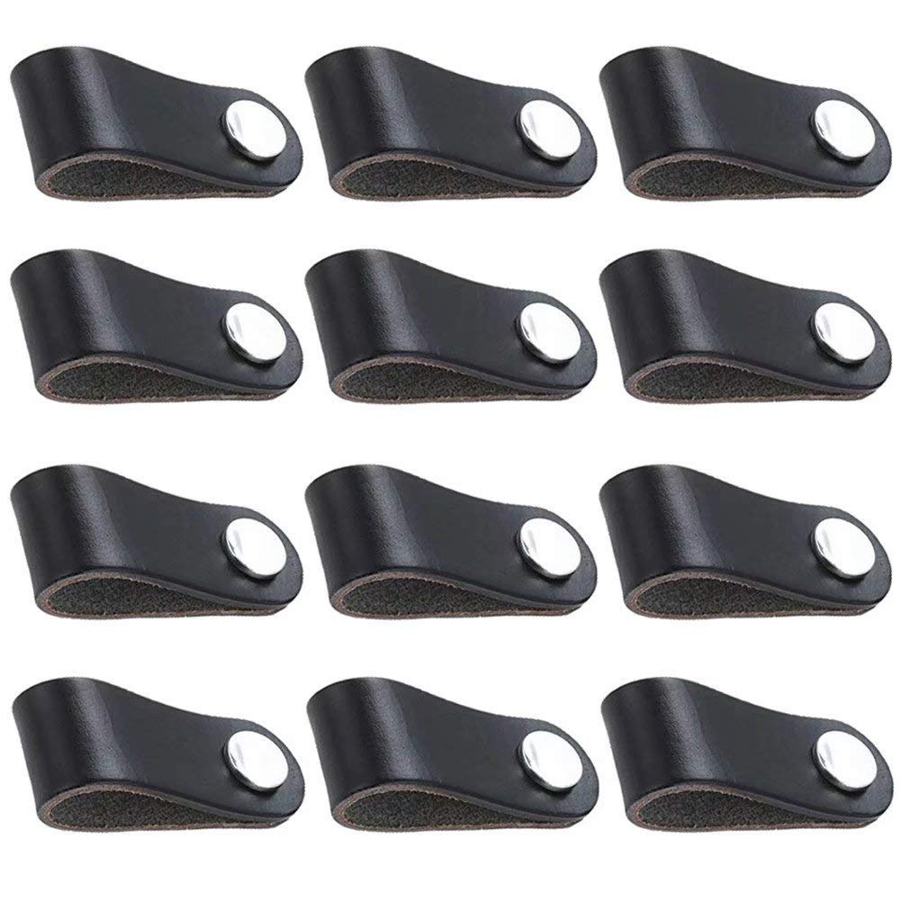 Boutons de poignées de portes de meubles en cuir noir 12 pièces pour tiroir et placard