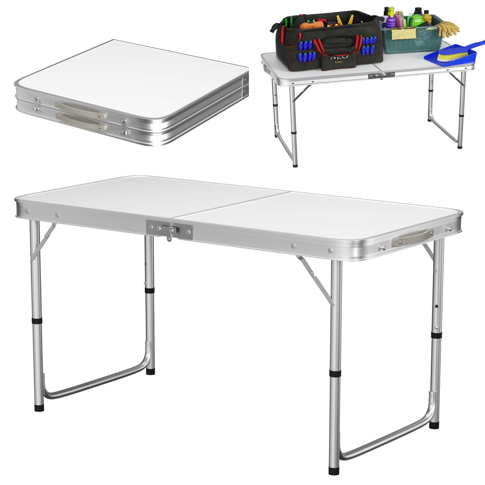 Foldable Table Portable - 4ft Folding Table Adjustable Height - Folding Dining Table, Camping Tables That Fold Up - Fold Up Table Fits in Car, Utility Tables for Picnic,Camping,Caravanning,BBQ,Party
