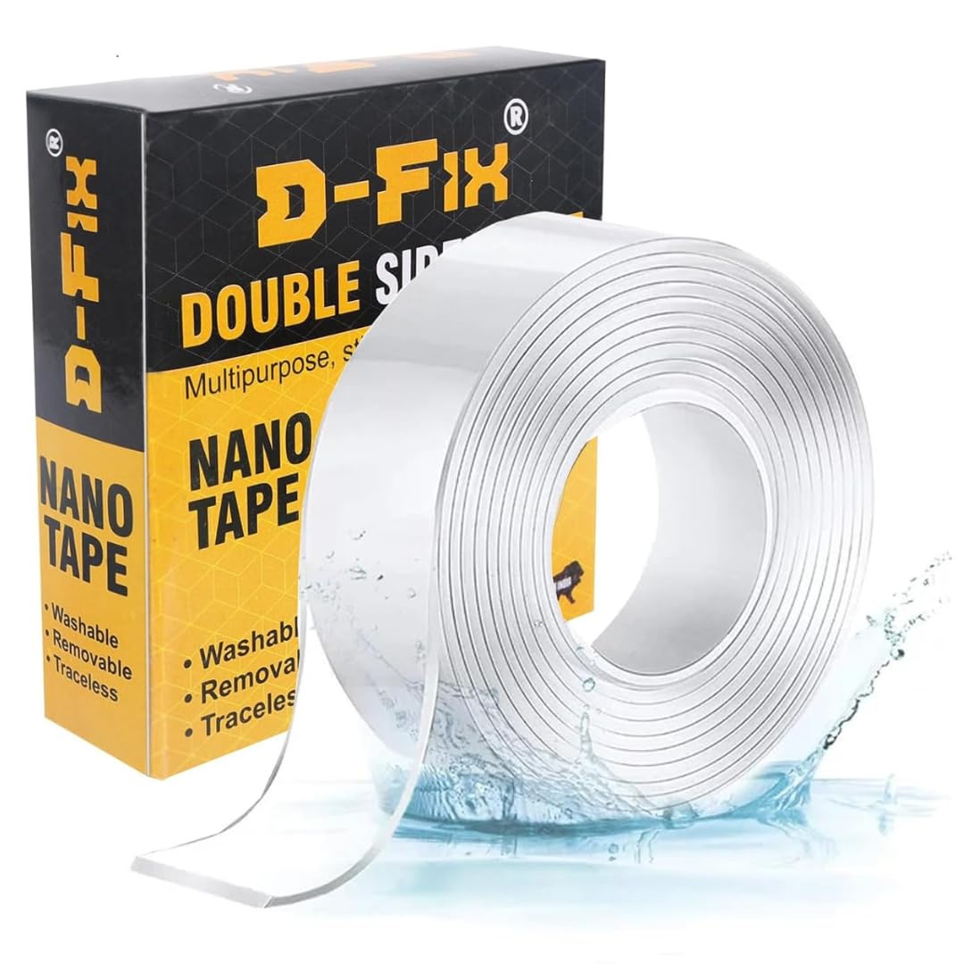 Silicon Double Sided Tape - 3 Meter Heavy Duty Nano Tape for Wall, Clothes Sticking & Hanging Photo Frame, Multipurpose Removable Traceless Adhesive Tape, Washable Reusable Strong Grip Nano Tape