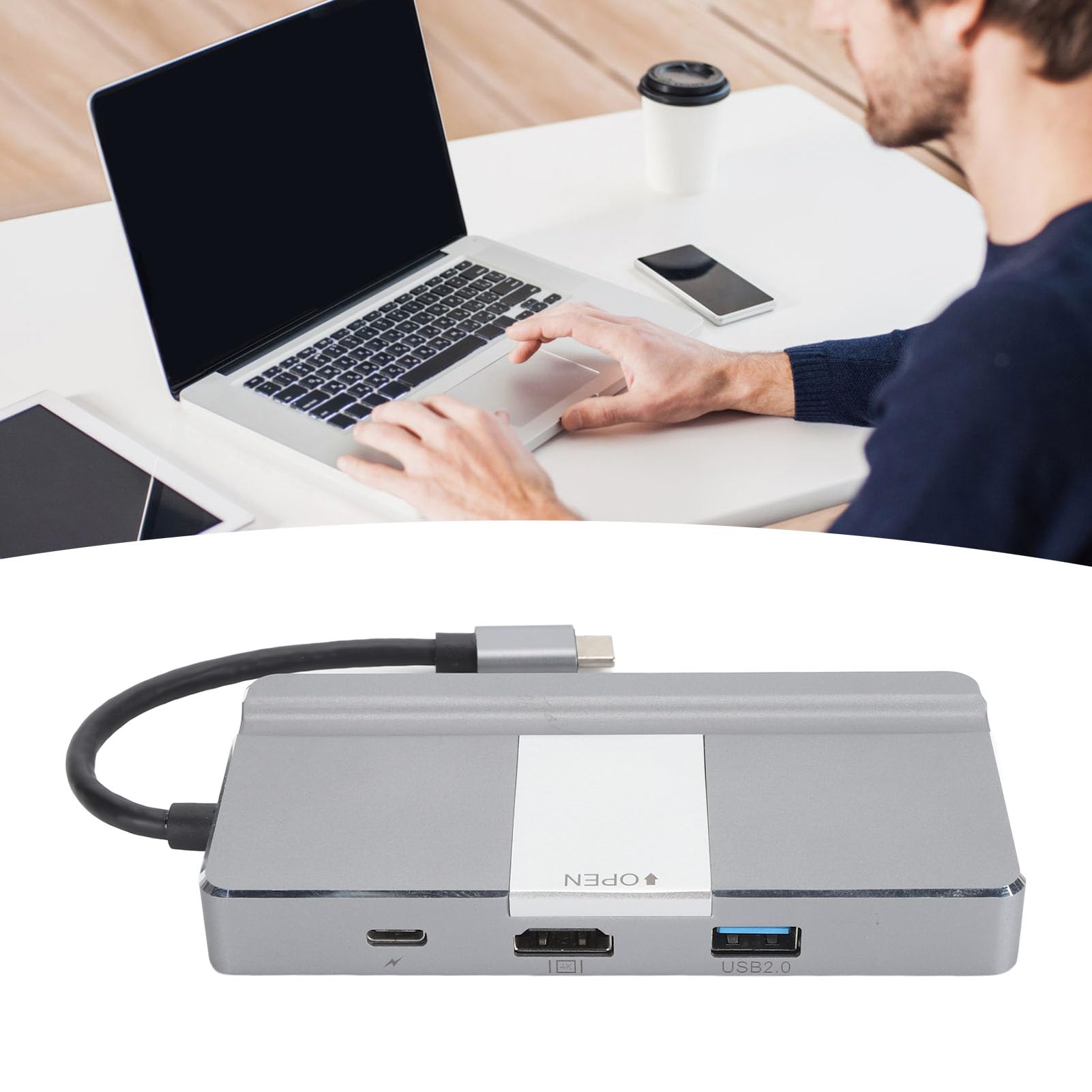 Adaptateur Hub USB C Connexion Réseau Rapide Hub 8 en 1 de Type C pour Signal Stable OS X HarmonyOS Alliage D'aluminium