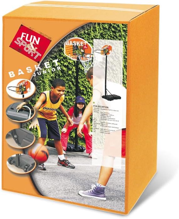 Mondo 18294 Adjustable Basketball Hoop assembled, showing the base, pole, backboard, and rim.