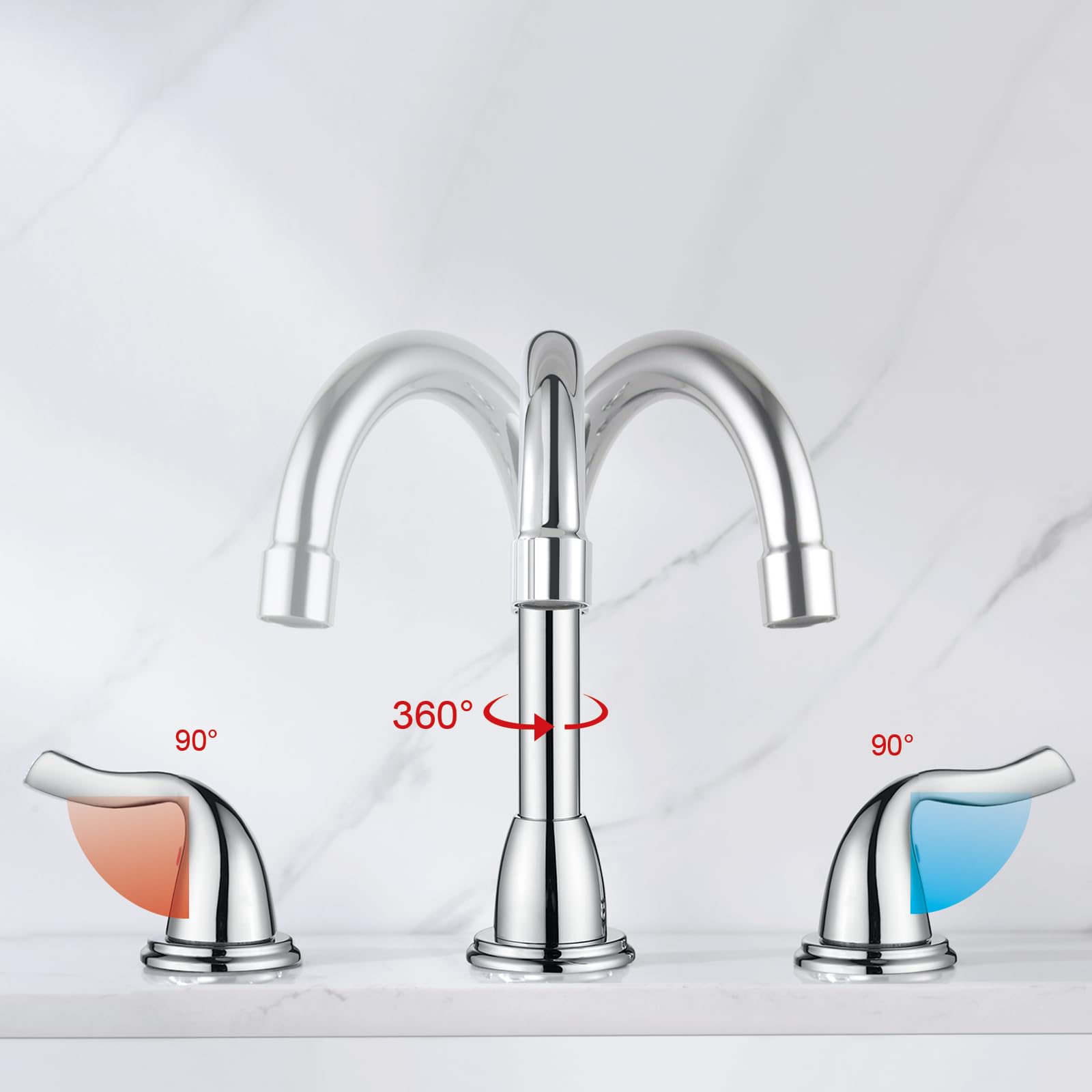RKF RKF03011 - Grifos de baño para fregadero de 3 agujeros cromados pulidos de 8 pulgadas con desagüe de doble palanca, grifo mezclador de lavabo con manguera y cubierta