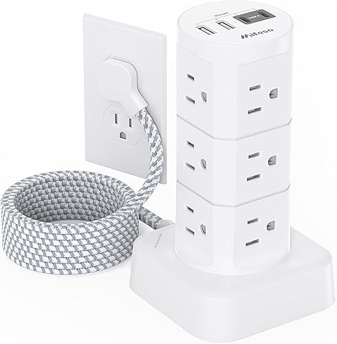 Regletas de alimentación con protección contra sobretensiones, regleta de enchufe plano con 12 tomas de corriente, 4 puertos USB, estación de carga,