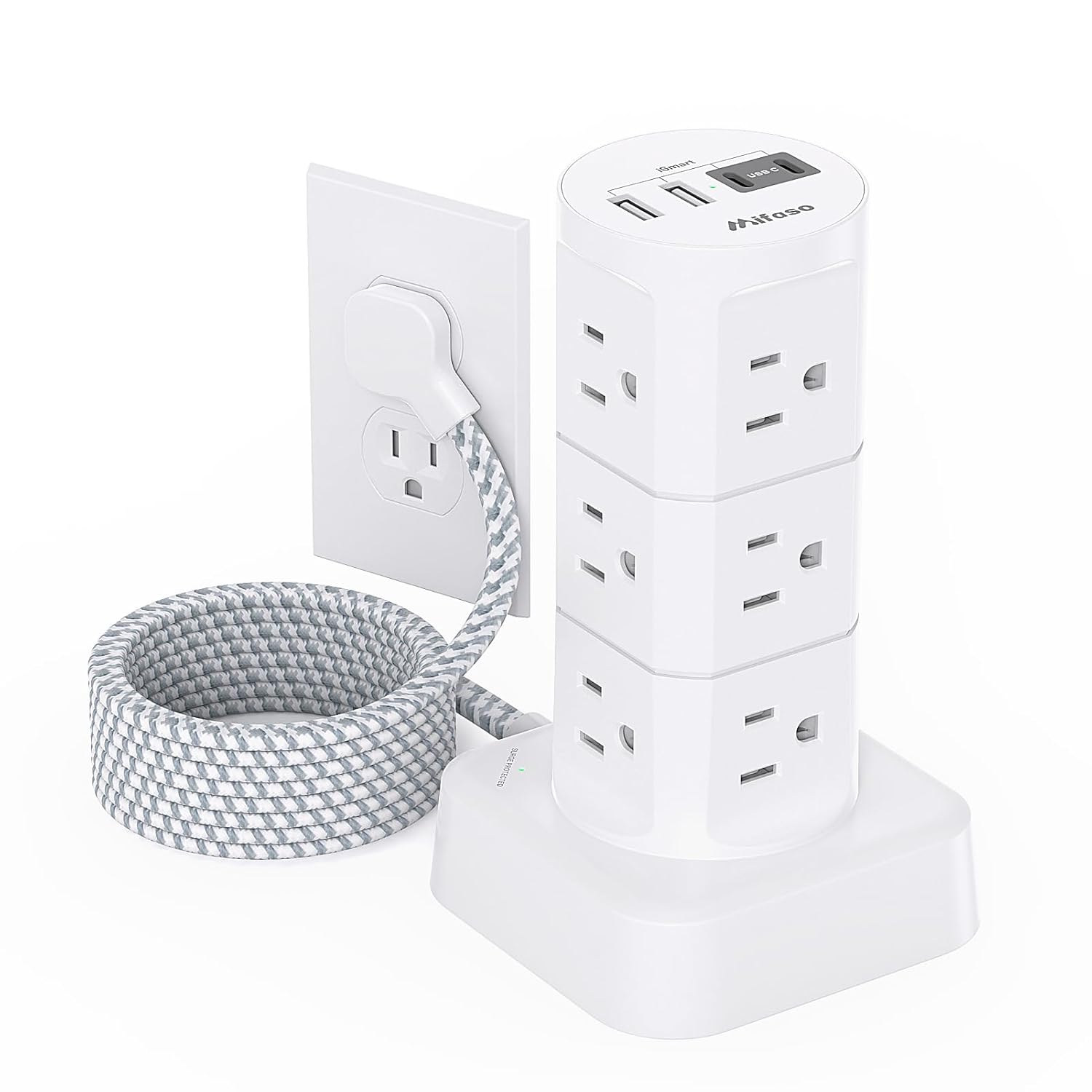 Power Strips with Surge Protection Flat Plug Power Strip with 12 Outlets 4 USB Ports Charging Station Tower