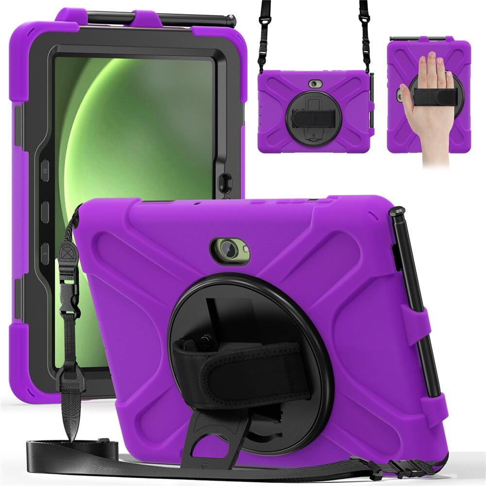 Compatibile con Samsung Galaxy Tab Active5 Pro 5G 101 SM X350 X356B (colore: viola) Custodia rigida antiurto in silicone con fascio, rotazione a 360 gradi