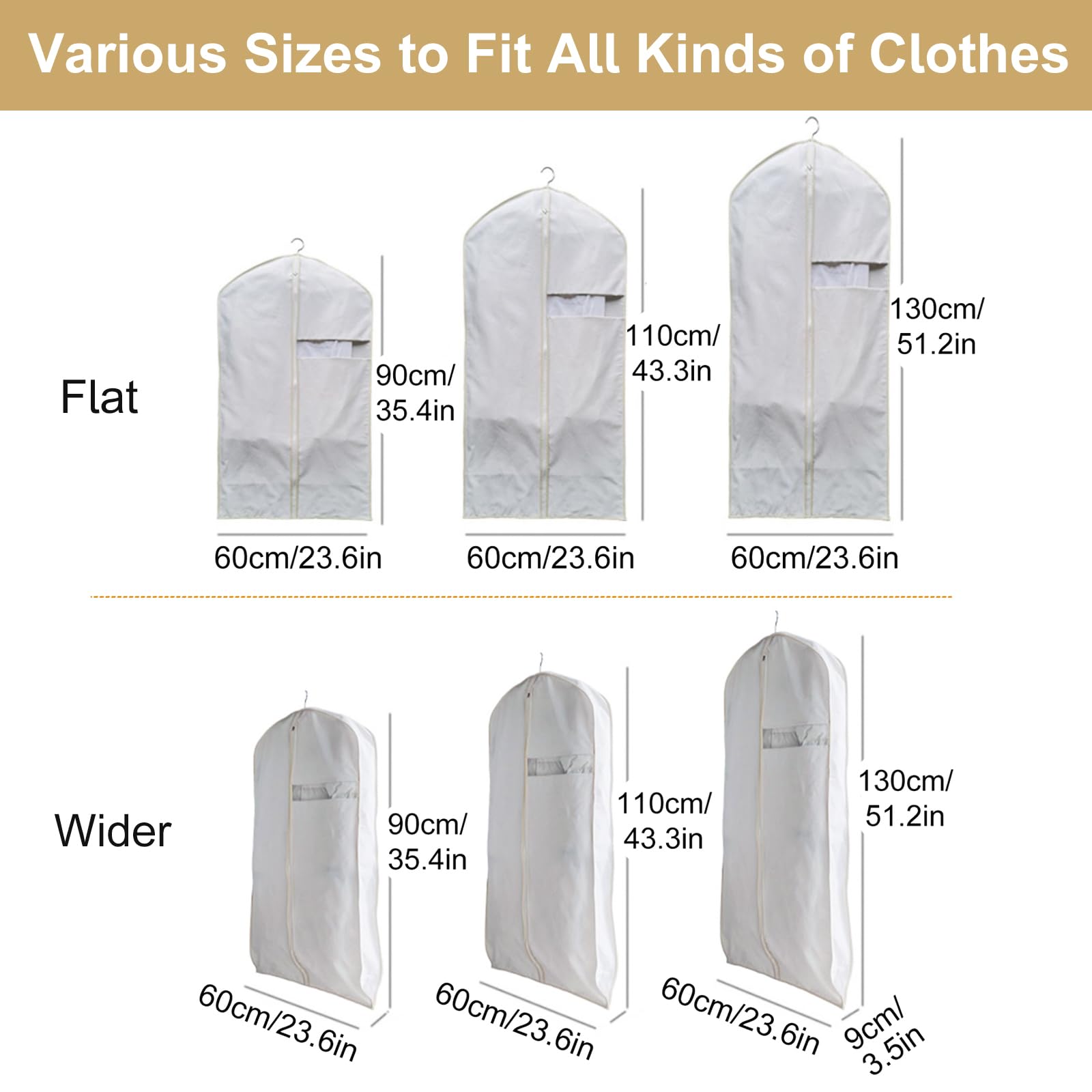 Fundas para Ropa 2 Piezas De Algodón Lino Bolsas De Viaje para Trajes Bolsas para Ropa con Cremallera Lavables Transpirables para Armario, Perchero(Size:130×60×9cm)