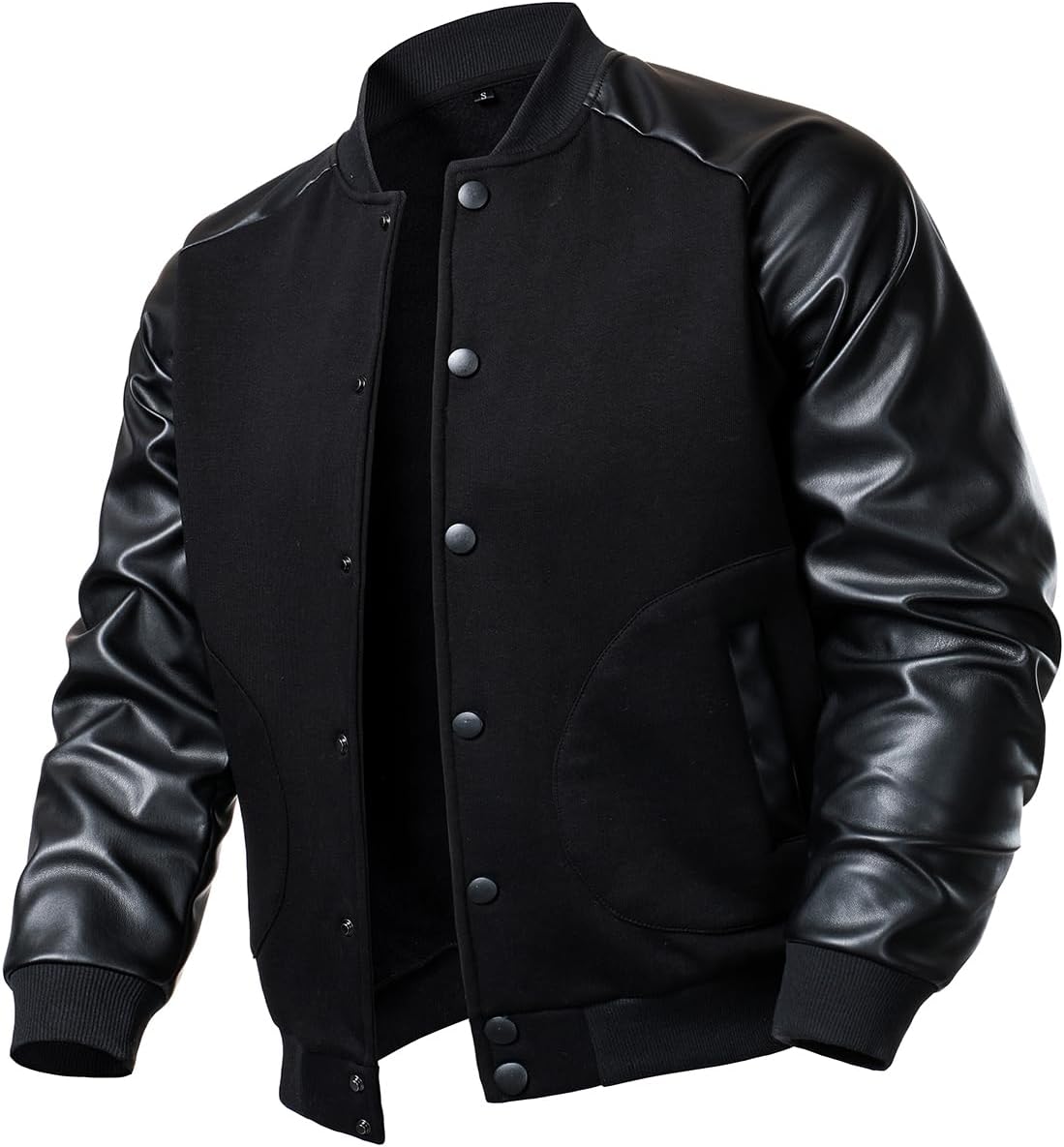 Men's Varsity Baseball Jacket Cotton Blend Letterman Jacket with Faux Leather Sleeve Bomber Coat