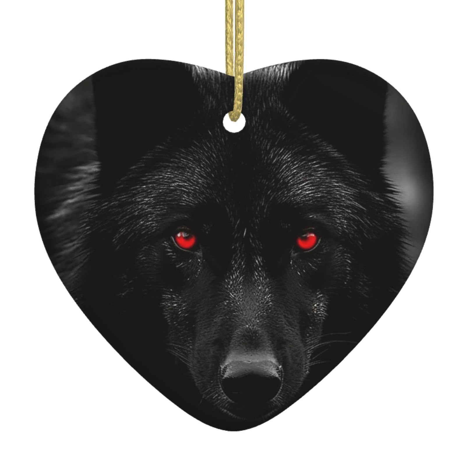 Fodpand Women's White Black Red Eyed Wolf Christmas Ornaments 2025, Gift Exchange For Men, Collectible Ceramic Ornament Heart Hanging Ornaments For Christmas Tree Decoration