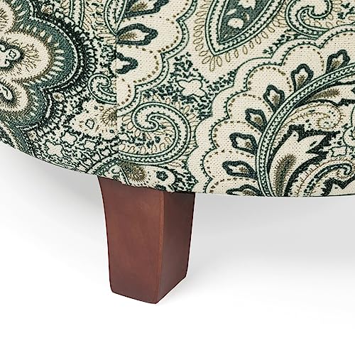 Adeco 20’’ Tufted Round Ottoman With Storage - Storage Ottoman With Lid- Blue And Green Boho Paisley Fabric Upholstered Footstool Footrest With Sturdy Wood Legs #TOP6
