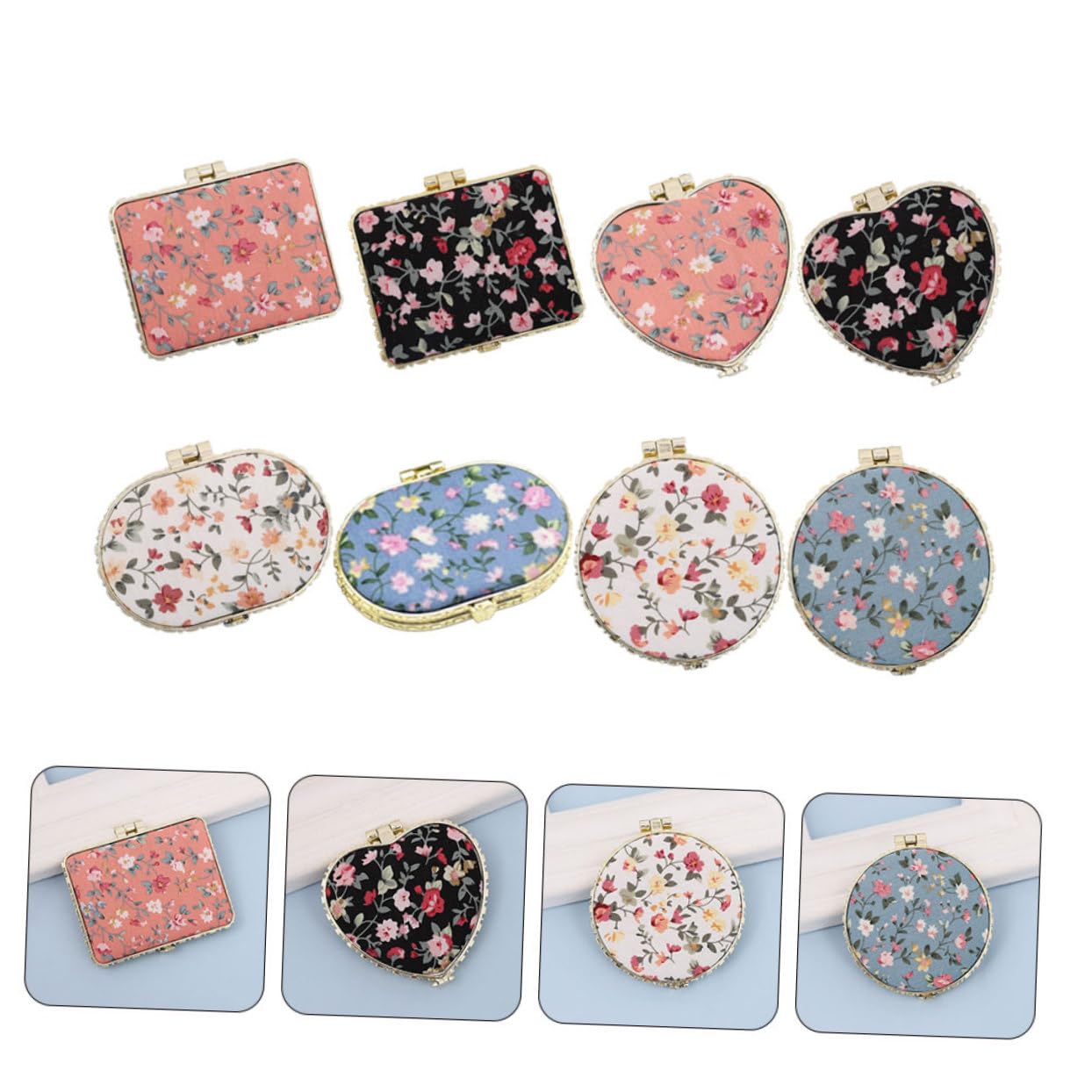SHERCHPRY Espejo De Bolsillo Pequeño Floral Compacto para Viaje Espejo De Mano para Maquillaje Femenino con Diseño Vintage Y Alta Definición 8 Piezas X 3