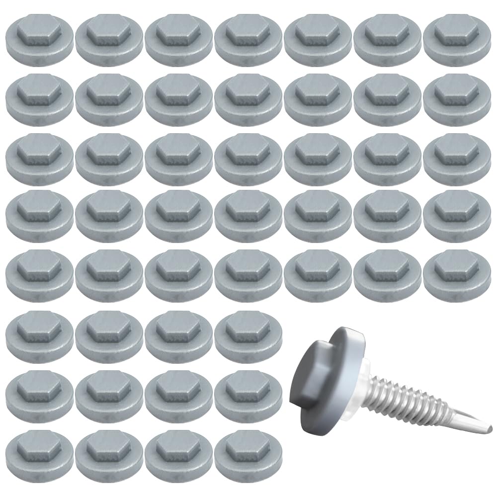 850 Pcs Roofing Screw Caps 8mm Roofing Screws Plastic Snap-On Covers Weatherproof and UV Resistant Protective Caps for Outdoor Roof Siding Construction Projects (Silver Gray)