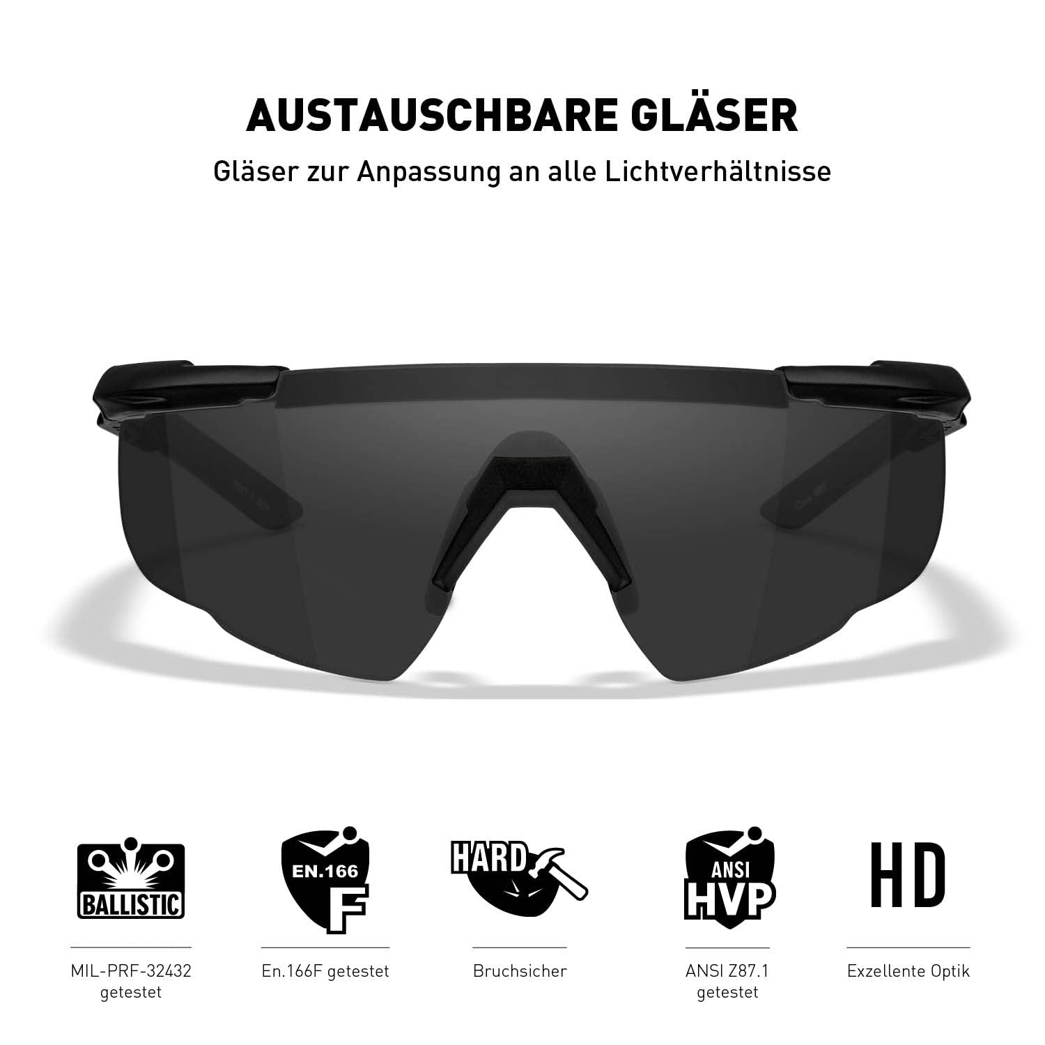 Wiley X | Saber Advanced | Schießbrille & Sportbrille Herren | Perfekt als Laufbrille Fahrradbrille & MTB Brille │ 100% UV-Schutz | Ideal bei Outdoor-Aktivitäten | Airsoft Schießen