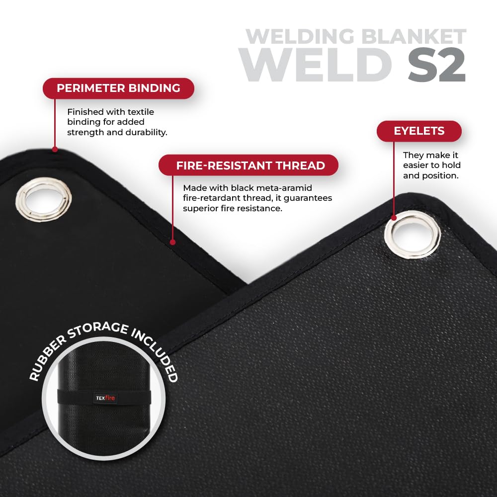 TEXFIRE | Coperta ignifuga per saldatura WELD S2. Resiste fino a 900ºC. Resiste agli impatti incandescenti di saldatura, taglio e smerigliatura.