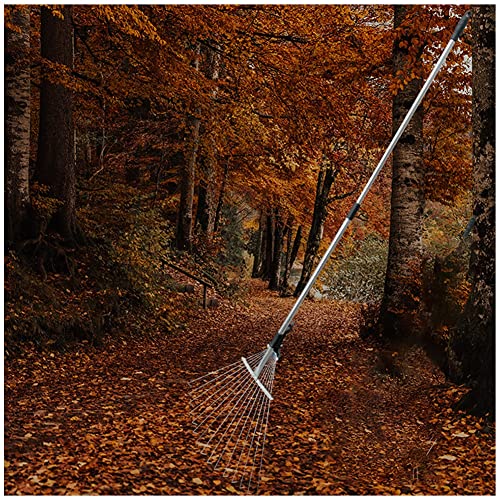 Rastrello Da Giardino Regolabile In Altezza – Testa Larga 43 Cm, 17 Denti In Metallo, Manico Da 152 Cm, Per Foglie E Prato