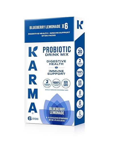 Miniatura 3 de Karma Paquete de hidratación probiótica, paquete de 6, mezcla de bebida en polvo de limonada de arándanos, apoyo para la salud inmune e intestinal