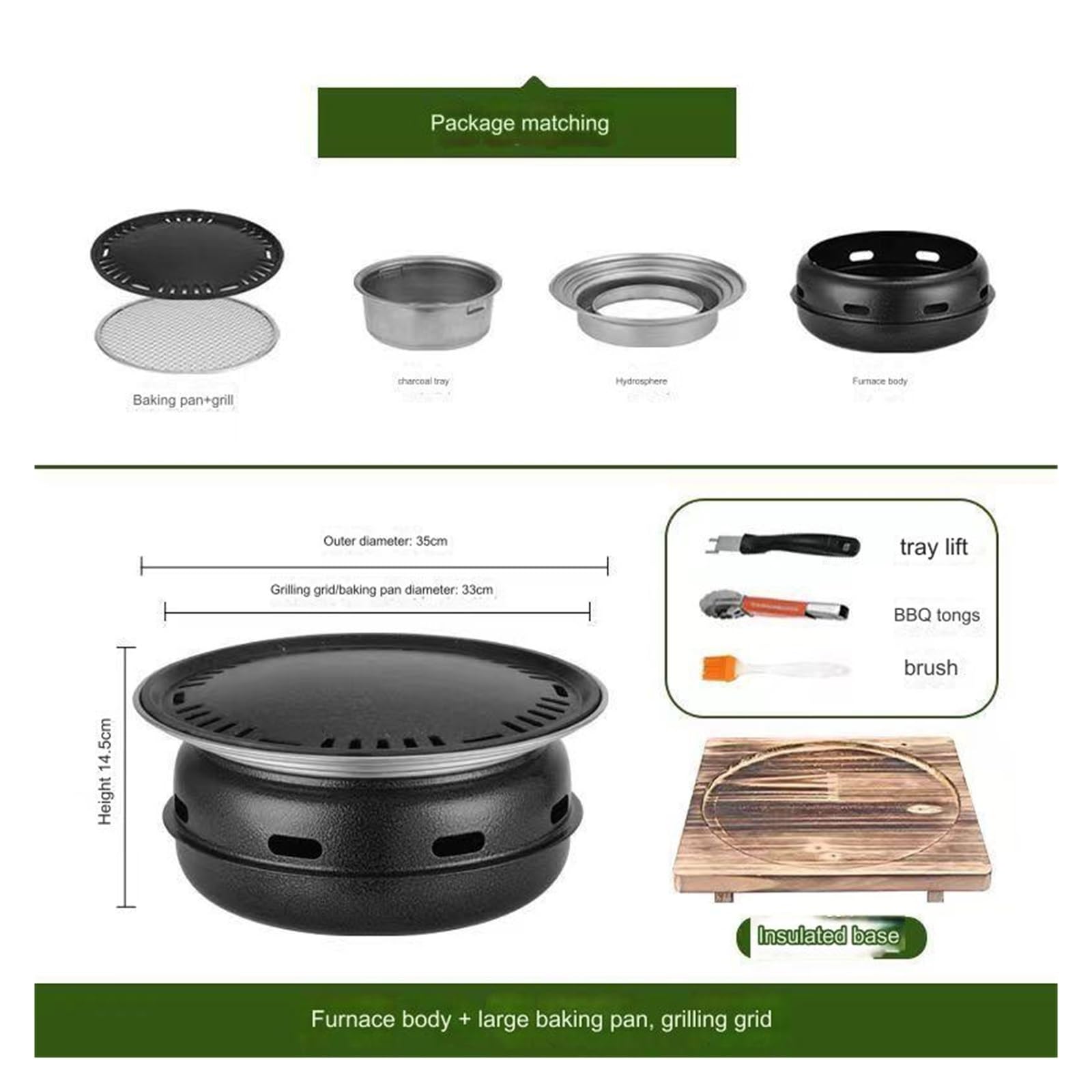 Griglia A Carbone In Acciaio Inossidabile Per La Casa, Barbecue Da Campeggio All'aperto, Commerciale, Rotondo, Senza Fumo, Barbecue A Carbone Per Feste(Size:L)