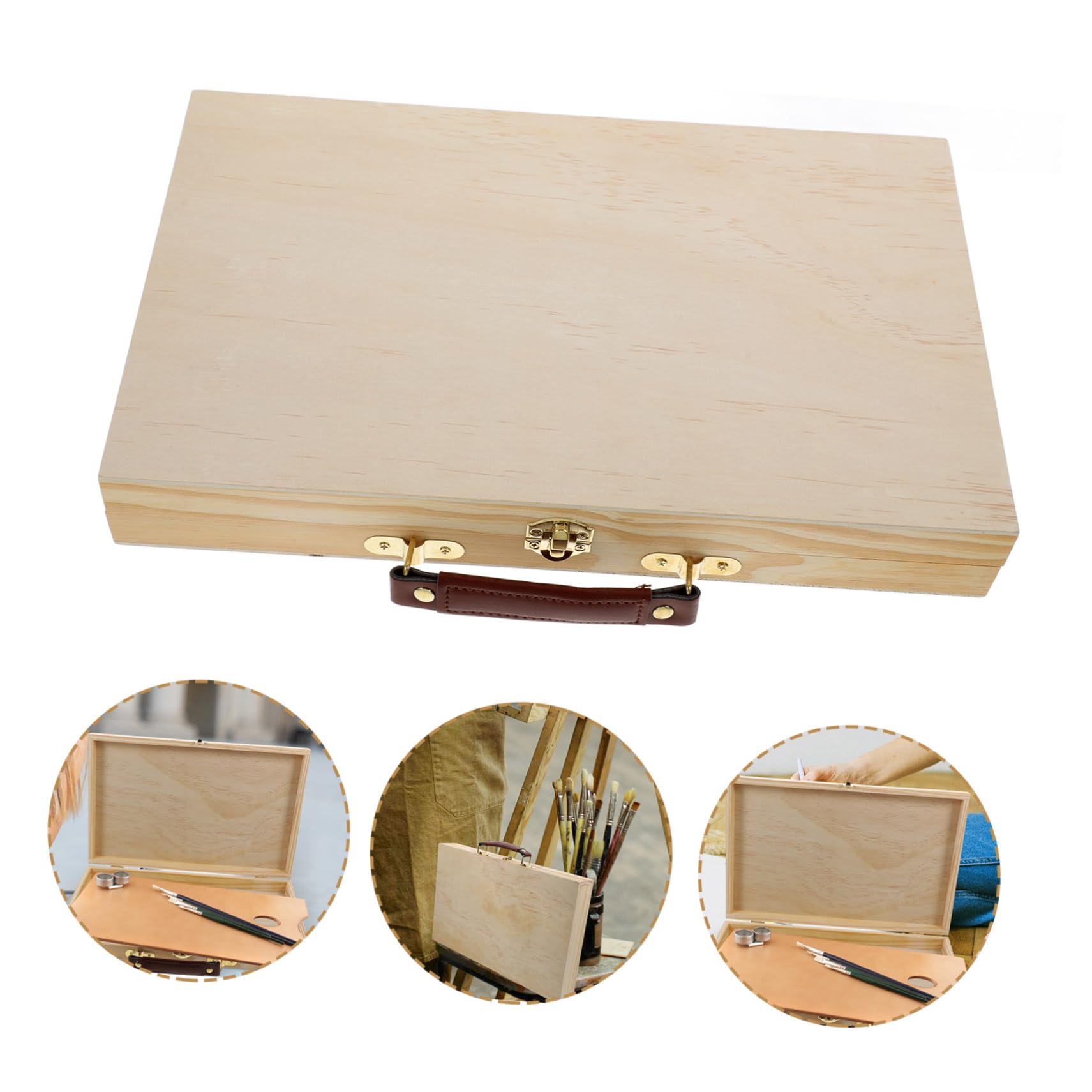 Lurrose 1pièce Boîte De Rangement Bois Pour Peinture Et Crayons Étui Pratique Multi-usage Bois Massif Pour Étudiants Et Artistes