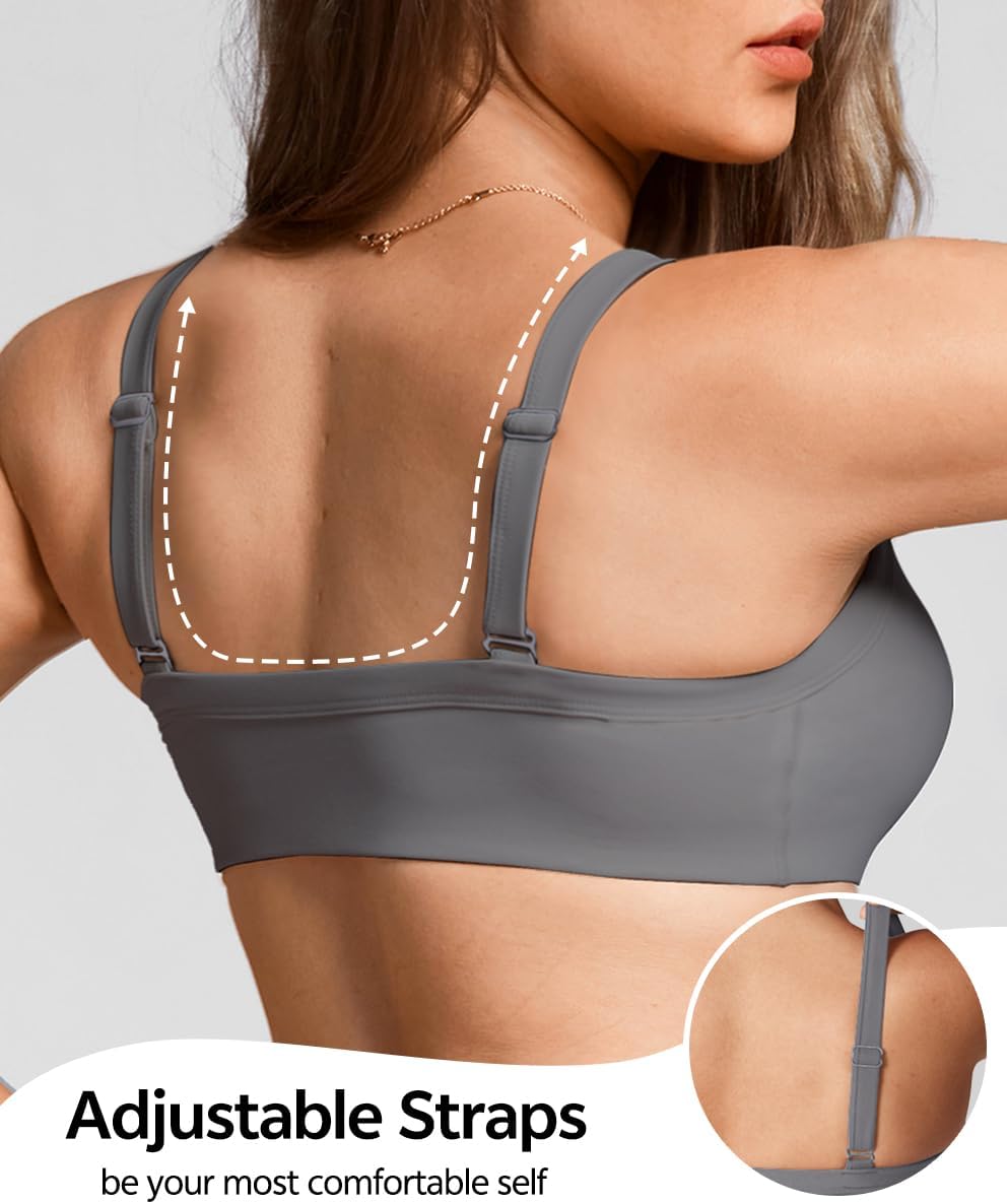 Olmlmt Wireless Padded Sports Bras for Women Adjustable Strap Square Neck Yoga Athletic Workout Crop Top