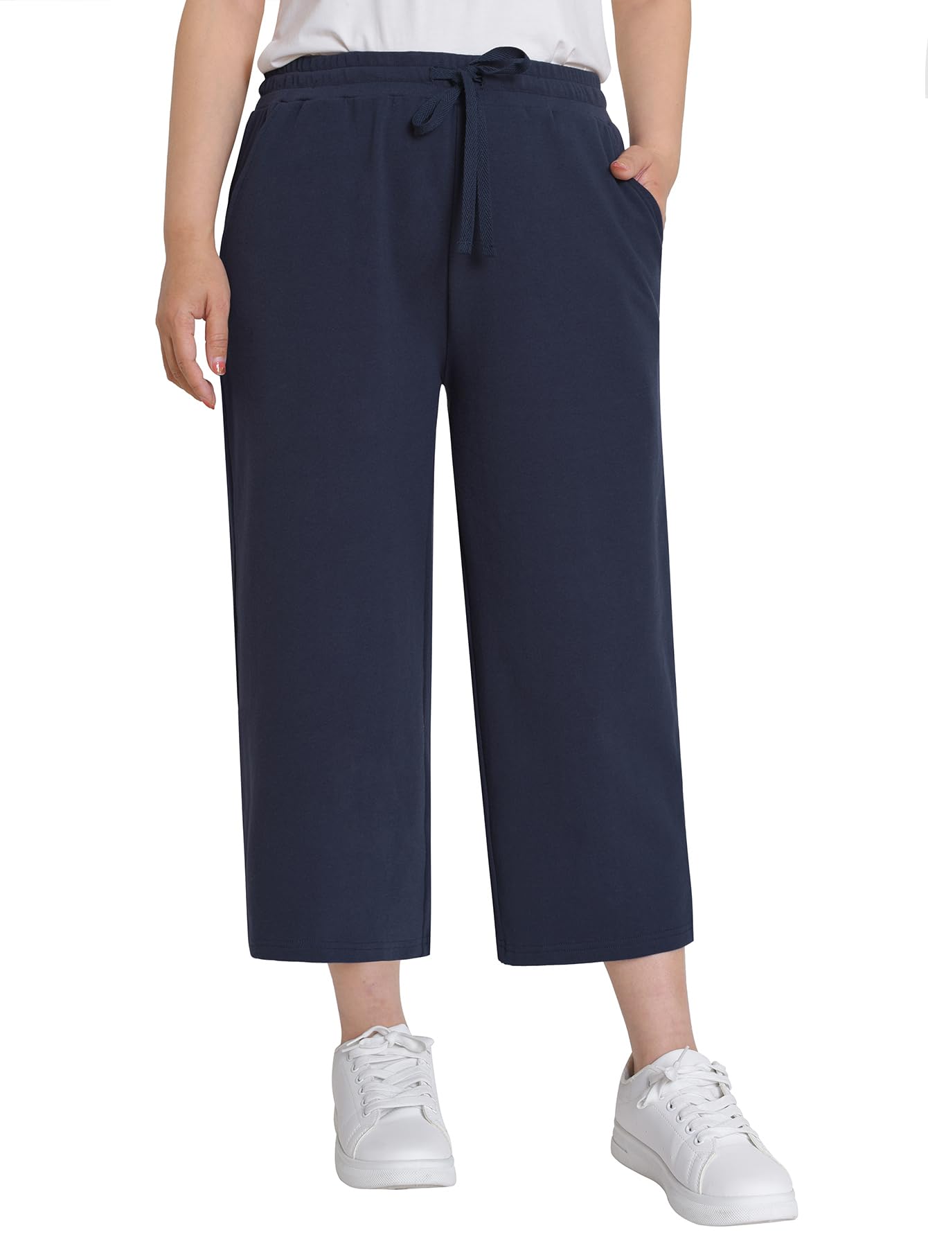 Weintee Womens Wide Leg Cotton Capri Pants with Pockets