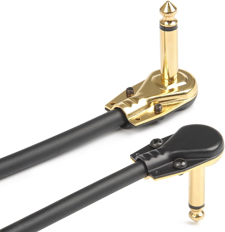 TIMESETL 6 Pack 6 Inch Guitar Patch Cable Ultra Quiet Instrument Effect Pedal Patch Cords 1/4 inch Right Angle Low Profile Pancake Design