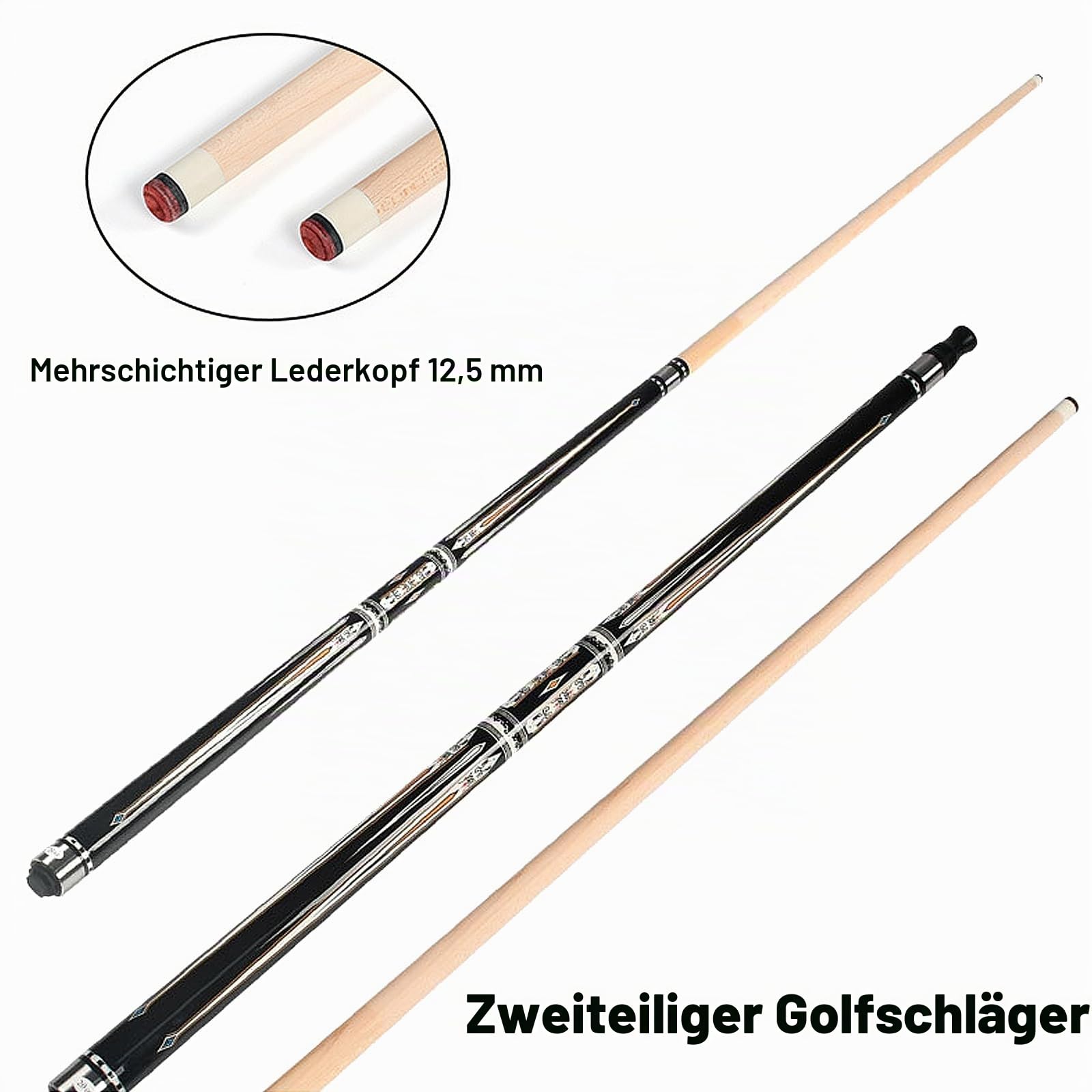 Pool Queue mit tragbarem Hartschalenetui, 57" Maple-Pool Queue Set, 12,5 mm Lederspitze 20 Unzen