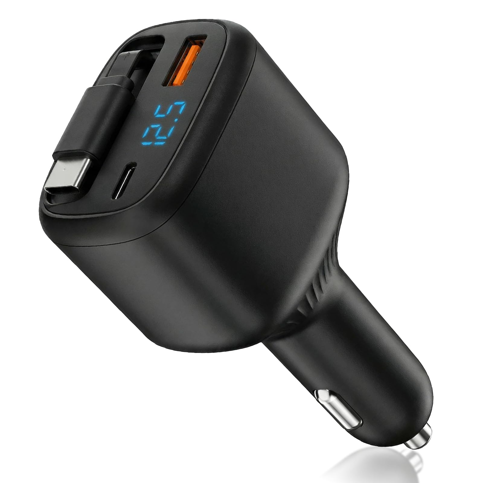 Star Work 96W Super Fast Car Charger with 1.8m Coiled Type C Cable, Triple Port (PD 33W + QC 30W + PD 33W Cable) Adapter for iPhone 17/16/15, iPad, Pixel, 12V-24V (Black LED - 96W)-image-47