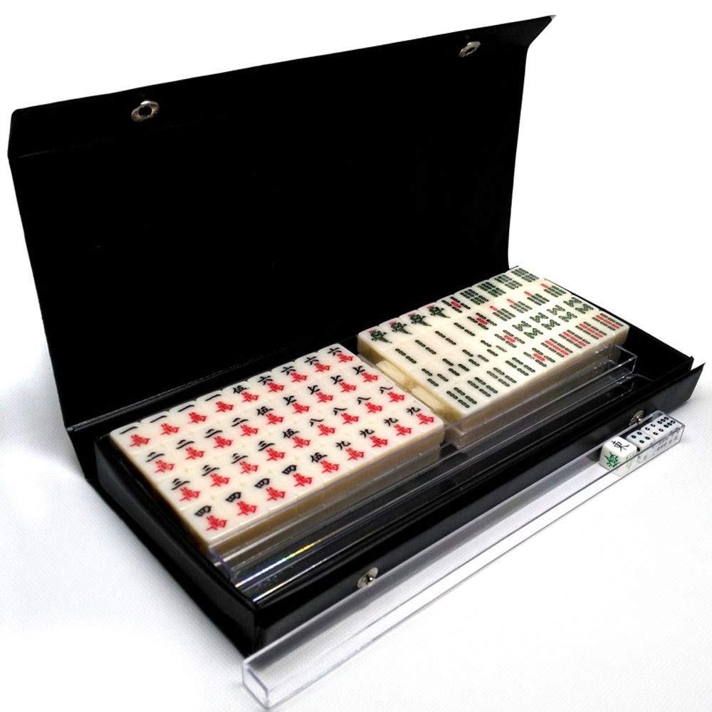 AJH Majiang travel set, small game pieces made of white ivory imitation, in fine PU Box Mini Majiang 20mm