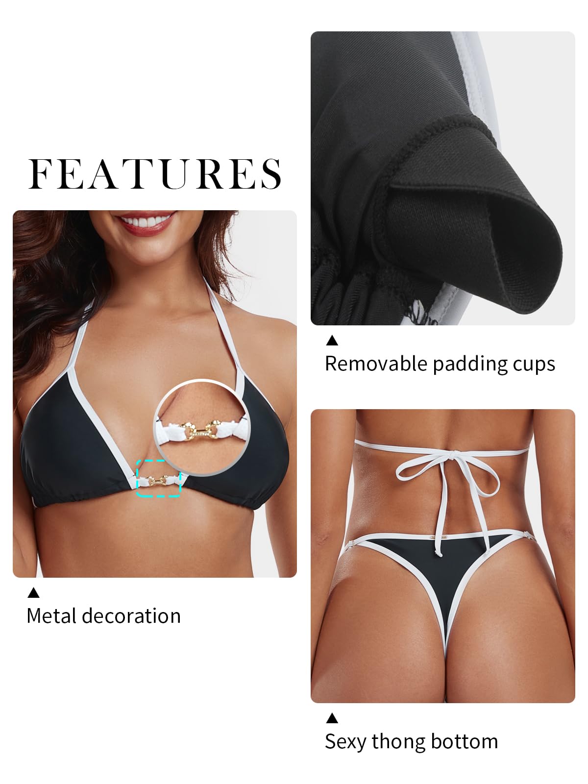 RELLECIGA Ensemble Bikini String Femme Triangle Dos Nu Maillot de Bain Deux pièces brésilien