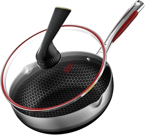 HESND pdg - Sartén antiadherente de 110in sartén de acero inoxidable 316L con panal de abejas Wok de cocina con tapa Color Juego 2 Tamaño 94in