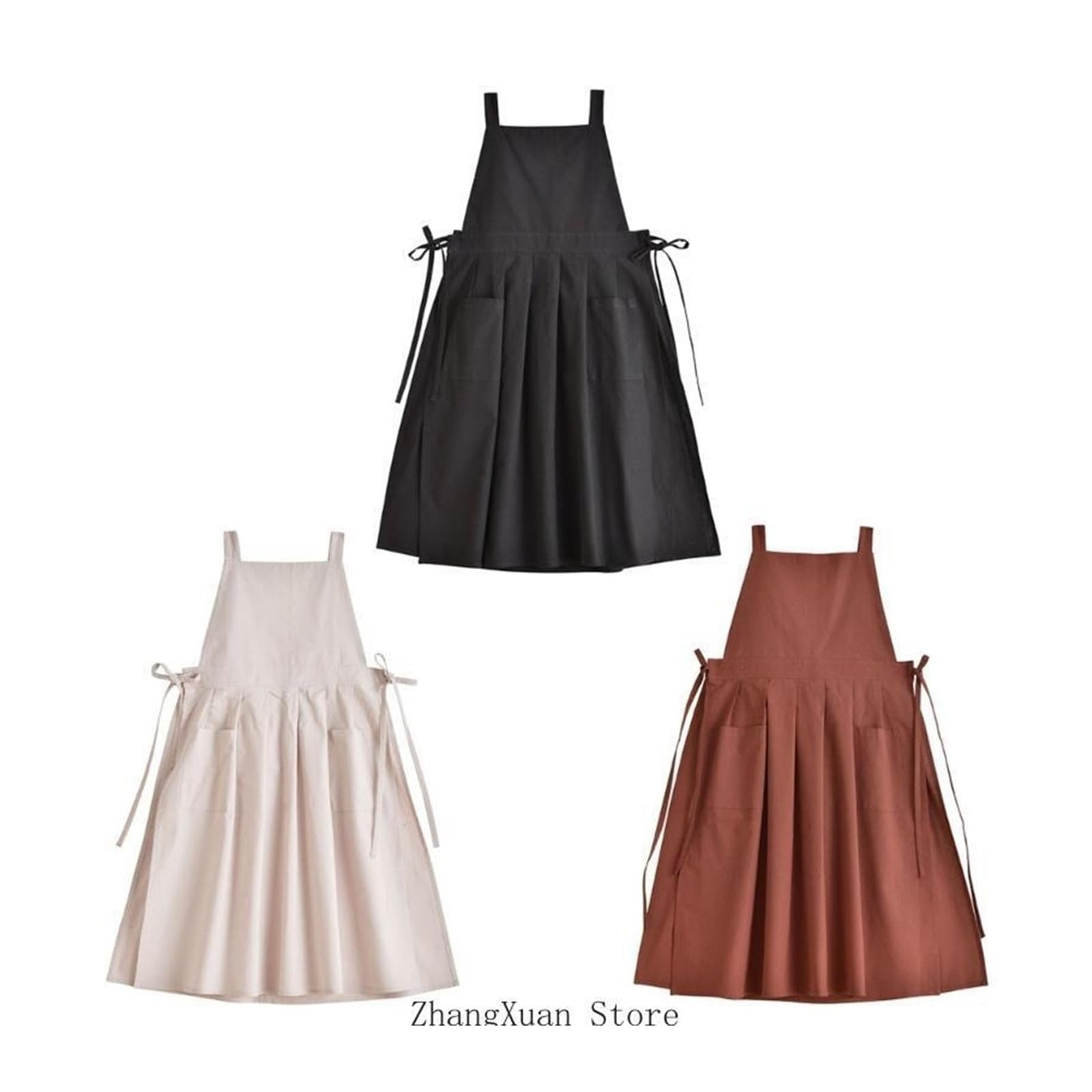 Delantal de lino for mujer, vestido con bolsillos for hornear y cocinar