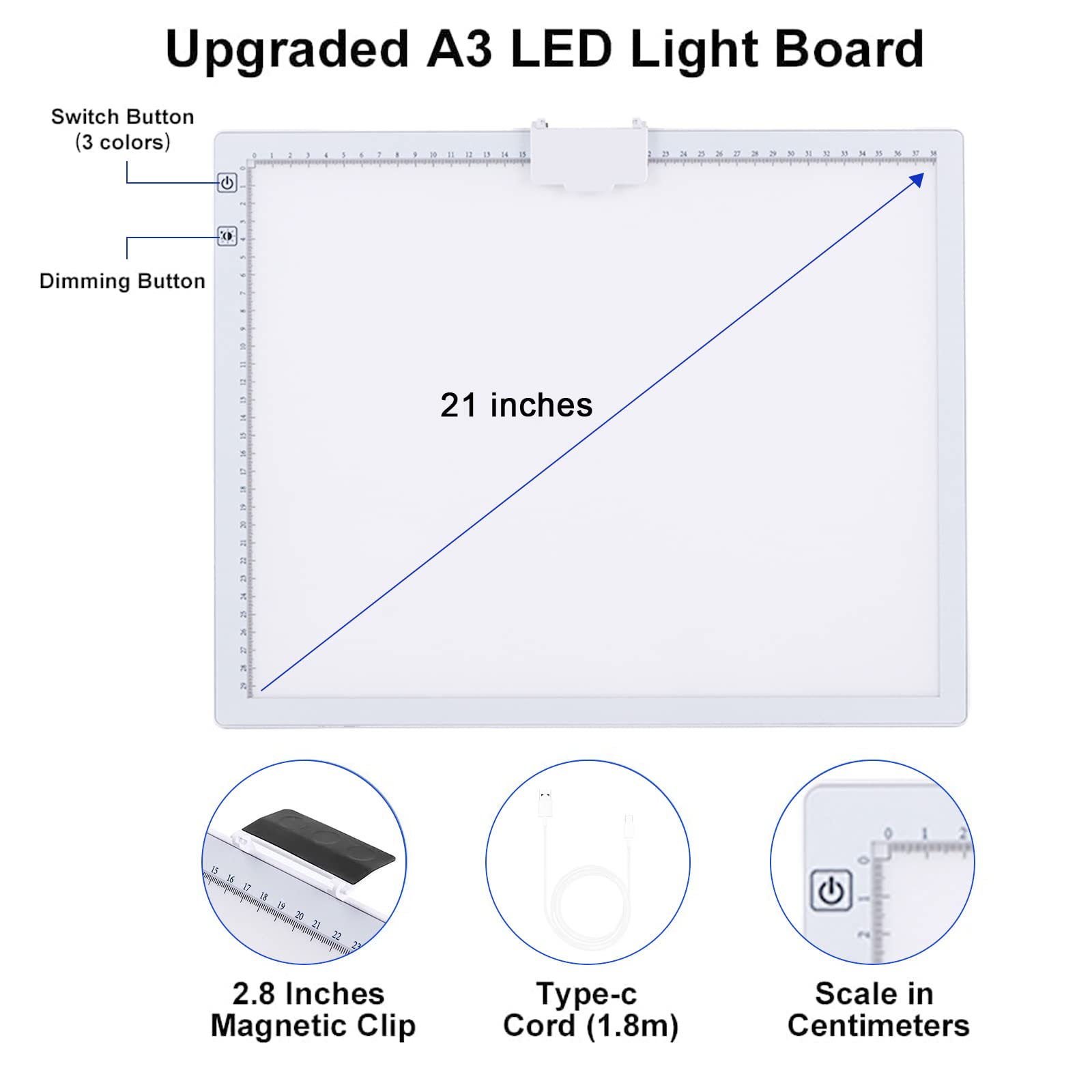 LED Tavoletta Luminosa A3 3000-6500K Dimmerabile, 2500 mAh Ricaricabile Tavola Luminosa Disegno Lavagna Luminosa per Pittura Diamante, Disegno, Pittura, Schizzi, con Borsa per Il Trasporto