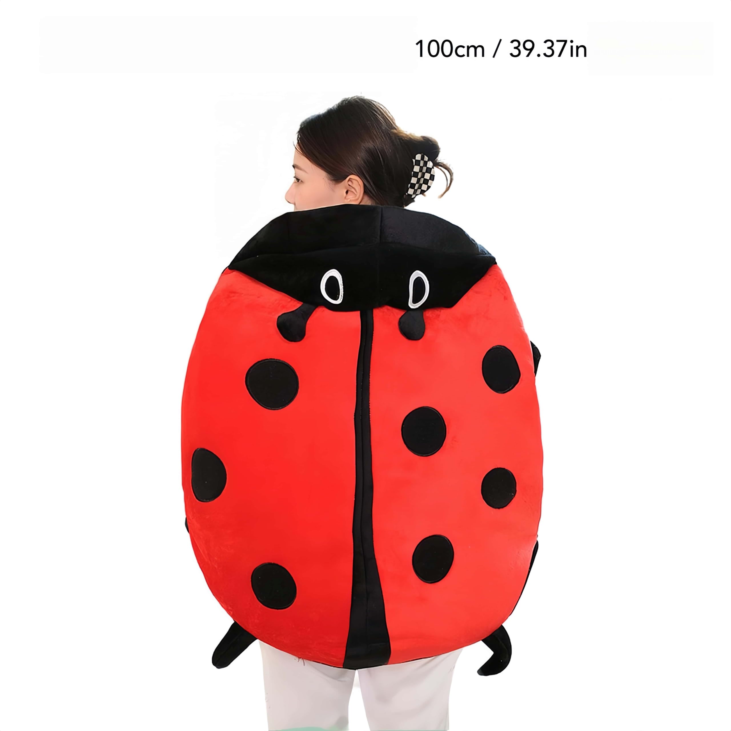 Cuscino Peluche Portatile Coccinella da 100 cm, Grande Cuscino Morbido a Forma di Scarabeo, Cuscino Gigante Extra Morbido e Peloso per Relax e Comfort in Casa