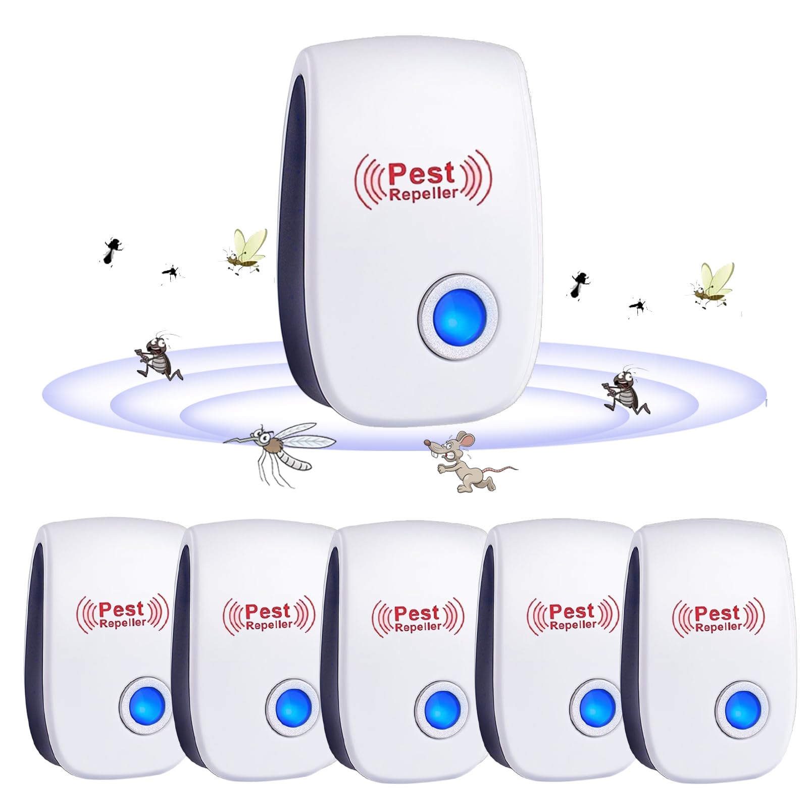 Ultrasonido para ratones, arañas y mosquitos, sistema electrónico con 6 unidades de cobertura