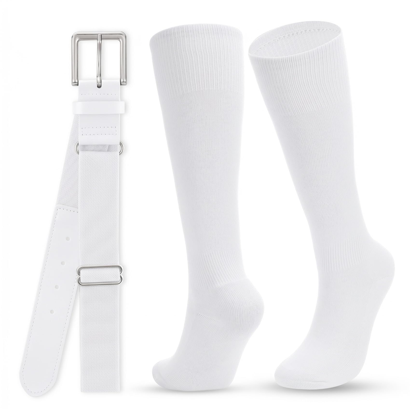 WHIPPY Baseball Socks and Belt Combo Set Knee-High Softball Socks &amp; Adjustable Elastic Belt for Kids Youth Adult