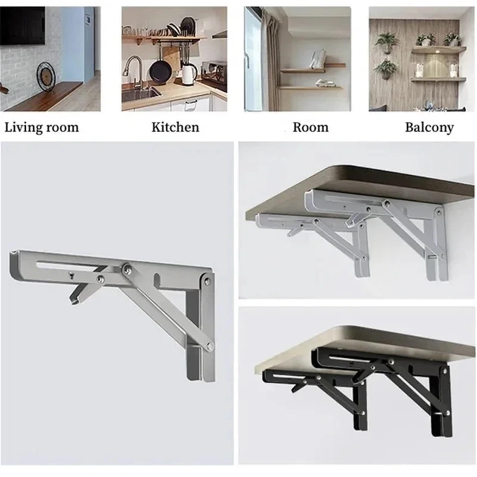 Escuadras Metalicas Estante de mesa de banco de pared ajustable con soporte pesado y ángulo plegable triangular de 2 piezas(Stainless 12inch)