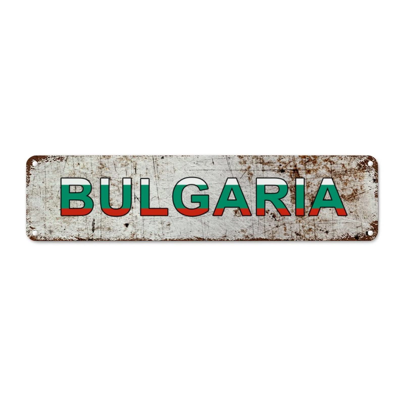 Madcolitote Personalized Bulgaria Street Sign Bulgaria Flag Metal Sign Patriotic Decorations Metal Tin Sign Vintage Indoor & Outdoor Decor for Home Man Cave Gate Garden Bars Cafes 12x3in