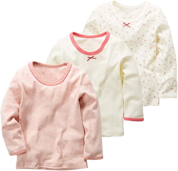 Amazon 長袖 肌着 キッズ 子供 女の子 長袖シャツ ピンク系 Mayas 部屋着 綿100 敏感肌のお子様に 幼稚園 小学生 3枚組 80 140cm インナーシャツ 通販