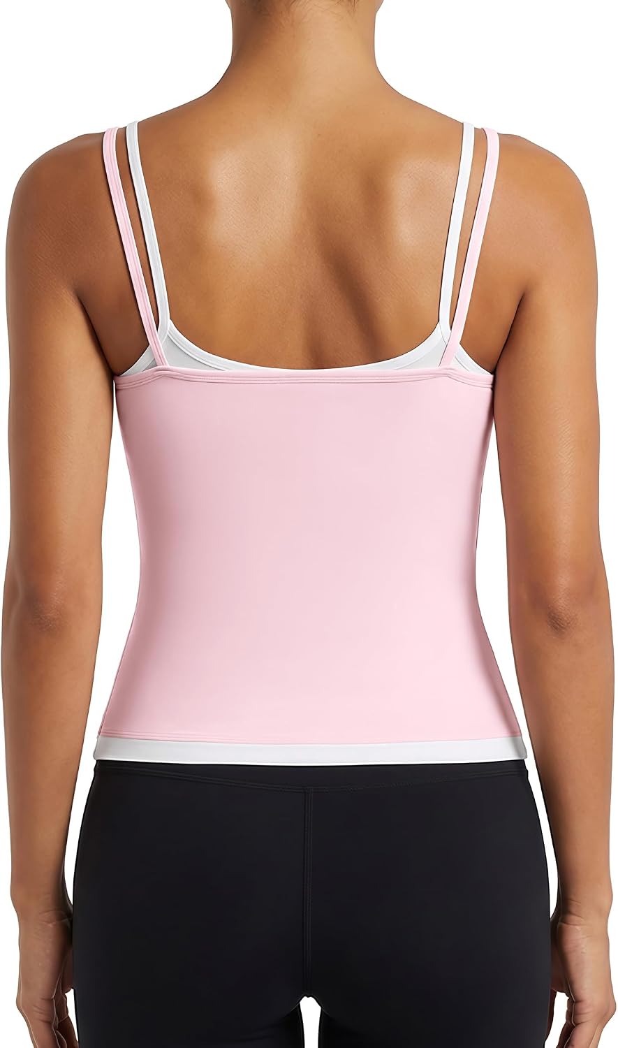 ATTRACO Women Double Spaghetti Strap Workout Tank Tops Ruched Athletic Tank Top with Bulit in Bra Color Block Camisoles