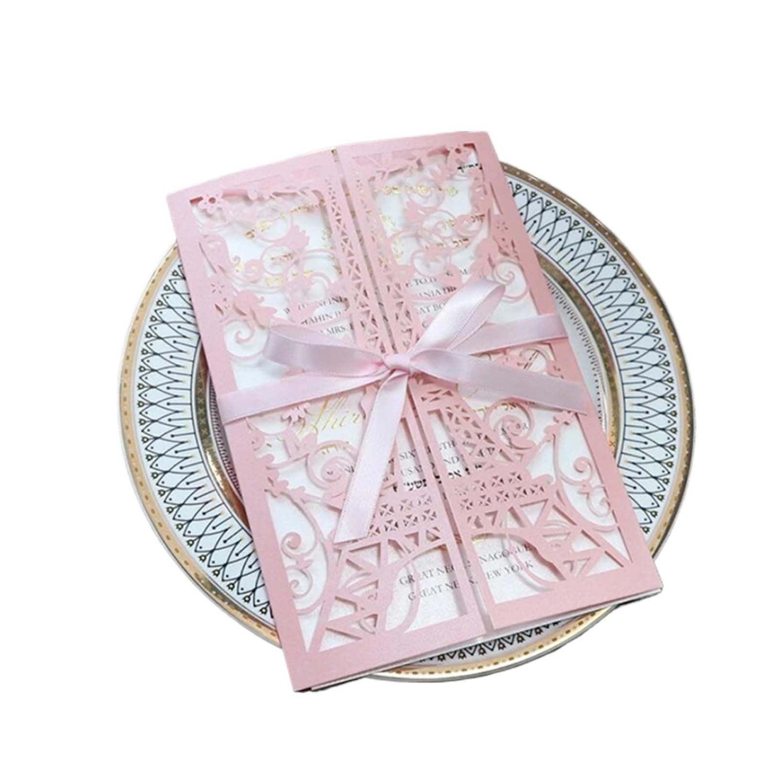 Invitación de cumpleaños la Torre Eiffel cortada a láser en rosa for boda, compromiso y fiesta(Pink)